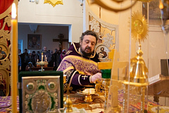В Прощеное воскресенье наместник Юровичского монастыря игумен Авксентий (Абражей) совершил Божественную литургию и чин прощения