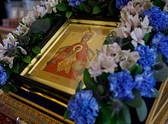 14 марта, накануне дня обретения иконы Божией Матери «Державная» в монастыре на Ганиной Яме состоялось архиерейское богослужение